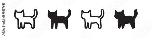 Cute Cat Pet Icons in Silhouette and Outline Styles