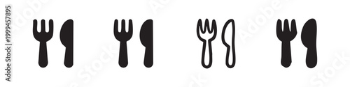 Restaurant Fork and Knife Hand Drawn Icon Set for Food and Dining