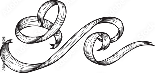 Hand Drawn Ribbon Flourish - Vintage Engraving Style Decorative Swirl Vector Illustration