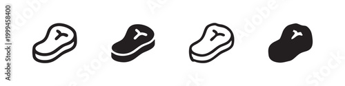 Raw Steak Meat Icons Set for Butchery and Grill