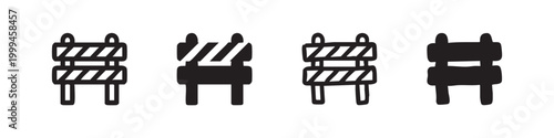 Road barrier construction sign icon set in various styles, vector warning symbol