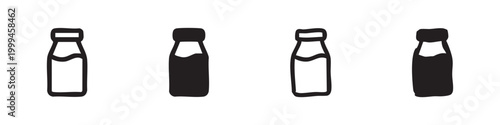 Milk or beverage bottle icon set in different styles, vector illustration for drink packaging