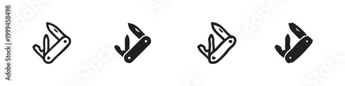 Multi-tool or Swiss army knife icon set in various styles, vector utility symbol