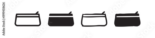Open pouch or bag icons in outline and solid, regular and doodle styles.