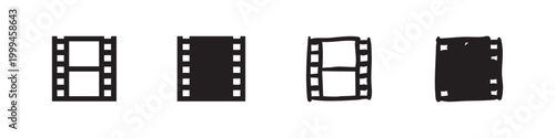 Filmstrip icon set in various styles, movie reel and cinema symbols, vector illustration.
