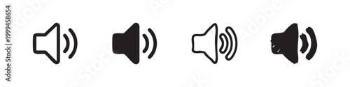 Volume speaker icon set in various styles, audio and sound symbols, vector illustration.
