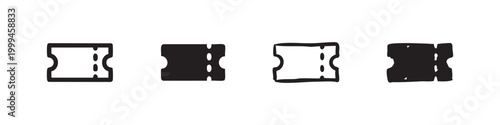 Ticket icon set in various styles. Event, entry, coupon, and admission symbols, ideal for entertainment and travel, vector.