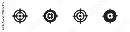 Target or crosshair icon set in various styles. Aim, goal, focus, and accuracy symbols, for precision themes, vector.