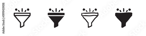 Filter or funnel icon set. Data sorting and filtering symbol in outline and solid styles, for processing.