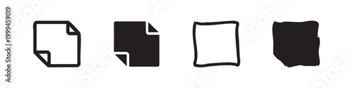Document file icon set. Paper sheet with folded corner in outline and solid styles, for various forms and data.