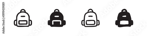 Backpack icons set. School bag or travel luggage in outline and solid styles.