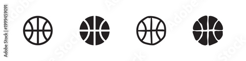 Basketball icons set. Sports game ball in various styles for athletic themes.