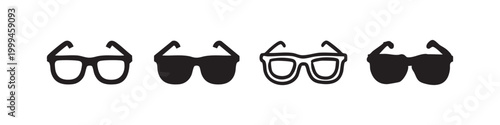 Stylish round sunglasses and eyeglasses icon set. Trendy fashion accessories in various styles.