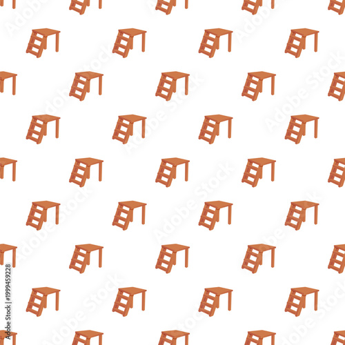 Wooden stepladder stools creating a repetitive pattern on a white background