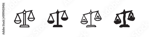 Balance Scale Icon Set, Justice Law Simple Outline and Solid Glyph Icons, Measurement Weight Vector Symbols