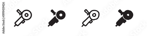 Angle Grinder Icon Set, Power Tool Simple Outline and Solid Glyph Icons, Construction Work Vector Symbols