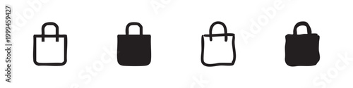 Shopping Bag Icon Set, Paper Bag Simple Outline and Solid Glyph Icons, Retail Purchase Vector Symbols