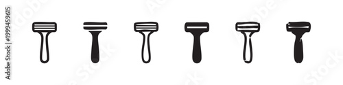 Set of six razor icons in a hand-drawn style