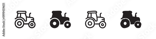 Set of four tractor icons in a hand-drawn style