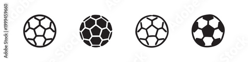 Set of four soccer ball icons in a hand-drawn style