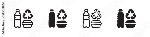 Outline Plastic Bottle and Recycling Bin Icon for Waste Management and Environmental Care