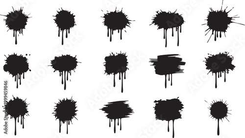 Black splatter paint explosion with dripping effect in abstract style