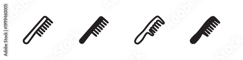 Set of comb icons, presented in outline, solid, and hand-drawn styles, for hair care, beauty, and grooming themes.