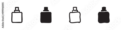 Variety of spray bottle icons, including outline, solid, and hand-drawn styles, ideal for cleaning, cosmetic, and liquid product concepts.