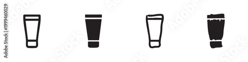 Collection of tube icons in outline, solid, and hand-drawn styles, suitable for cosmetics, hygiene, and pharmaceutical products.