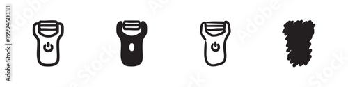 Electric shaver or epilator icon set with hand-drawn and solid styles for grooming and personal care.