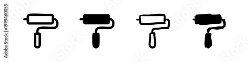 Paint roller icon set for painting and renovation concepts in outline and solid styles.