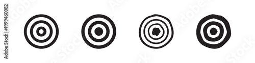 Target or bullseye icon set for goals and accuracy concepts in various graphic styles.