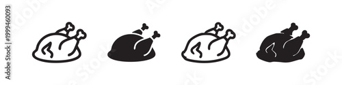 Roasted chicken or turkey icon set for culinary and festive meal themes.