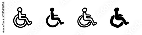 Set of four wheelchair icons, accessibility symbols on white background