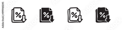 Icons of a document with a percentage sign and a down arrow, indicating discounts.