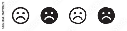 Sad face emoticons in various styles, conveying unhappiness and negative emotions.