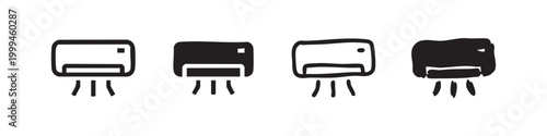 Air conditioner icons in outline and solid black, representing cooling and climate control.