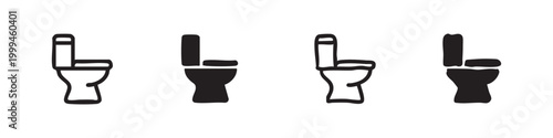 Four toilet icons in different styles, two outlined and two solid