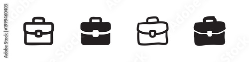 Collection of four briefcase icons, in outlined and solid styles
