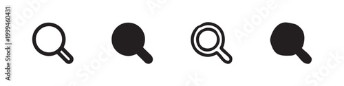 Four magnifying glass icons, two outlined and two solid, representing search