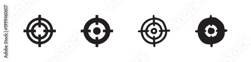 Set of four stylized crosshair/target icons: outline and solid black.