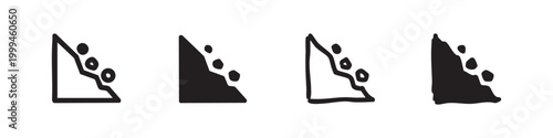 Set of landslide icons, white and black outline and solid fill