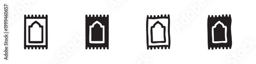 Set of prayer mat icons, white and black outline and solid fill