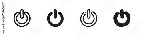 Set of power button icons, white and black outline and solid fill