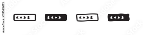 Set of password input icons, white and black outline and solid fill