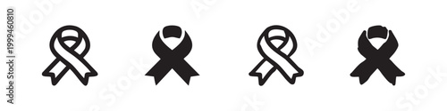 Set of four ribbon icons in outline and silhouette styles