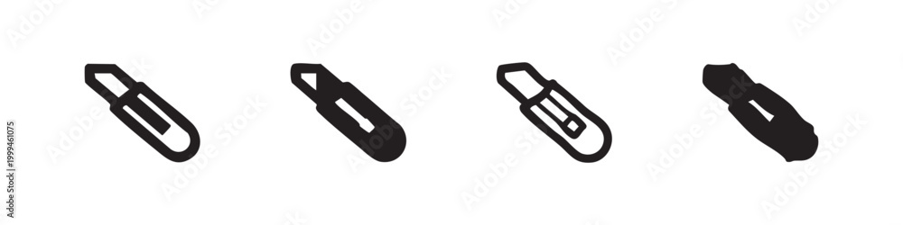Fototapeta premium Four Utility Knife Icons: Hand-drawn and Solid