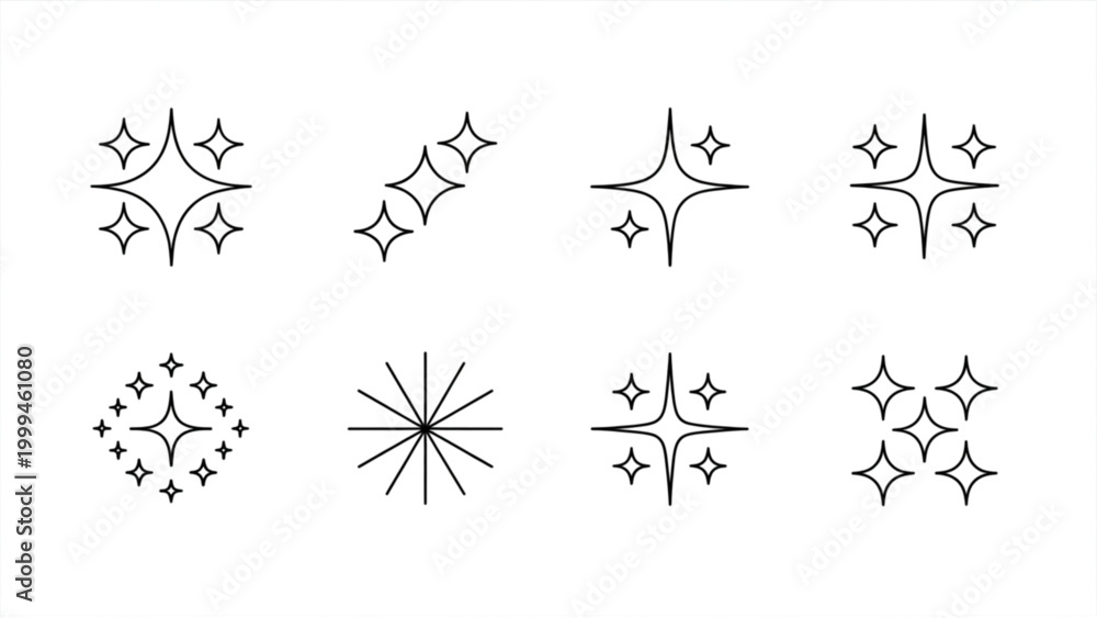 Obraz premium Elegant Luxury Star Line Art Collection Minimal Premium Sparkle and Award Symbols Set
