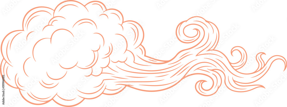 Fototapeta premium Decorative Smoke Swirl Line Art - Flowing Vapor Outline Vector Illustration