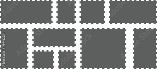 Film strip with gray rectangles and white borders arranged in a grid pattern for video or movie editing or cinematic effect